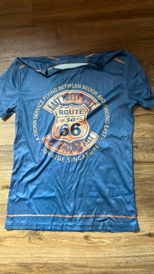 Leuk shirt. Polyester (?). Route 66. Maat M, Kleding | Heren, T-shirts, Zo goed als nieuw, Blauw, Ophalen of Verzenden
