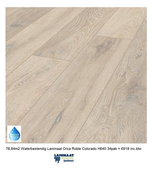76,84m2 Waterbestendig Laminaat Orca Colorado 34pak = €918, Huis en Inrichting, Stoffering | Vloerbedekking, Nieuw, Laminaat, Crème
