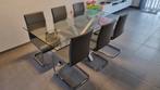 Eettafel Chrome poten glazen tafelblad eettafel stevig, Huis en Inrichting, Complete inboedels, Ophalen
