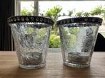 Theelichthouders van glas ingelegd met strasssteentjes. Set, Huis en Inrichting, Woonaccessoires | Kandelaars en Kaarsen, Overige materialen