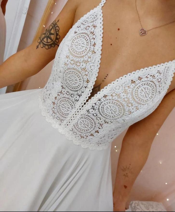 Bohemian trouwjurk maat 38/40, Kleding | Dames, Trouwkleding en Trouwaccessoires, Zo goed als nieuw, Trouwjurk, Wit, Ophalen of Verzenden