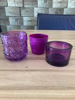 Sfeerlicht paars glas 2 stuks en bloempot, Huis en Inrichting, Woonaccessoires | Kandelaars en Kaarsen, Ophalen of Verzenden, Gebruikt