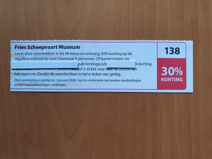 Fries Scheepvaart Museum 30% korting maximaal 4 personen, Tickets en Kaartjes, Musea, Drie personen of meer, Kortingskaart