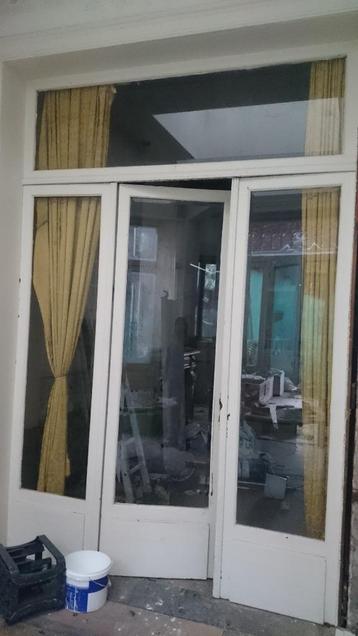 328hx220br Hoge 3dlg. deur met bovenlicht, facetgesl. glas beschikbaar voor biedingen