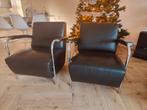 Leolux Scylla design fauteuils stoelen zwart leer, Huis en Inrichting, Fauteuils, Ophalen, 75 tot 100 cm, Zo goed als nieuw, Metaal