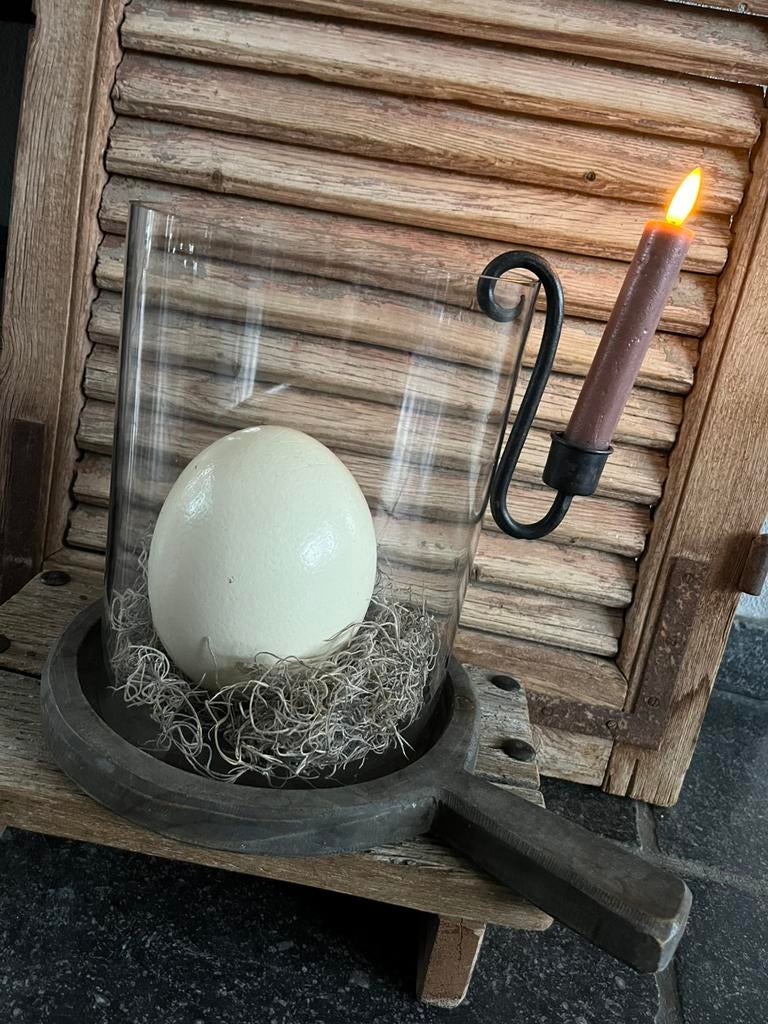 Landelijke stijl windlicht met plateau, Ophalen of Verzenden, Zo goed als nieuw, Minder dan 25 cm