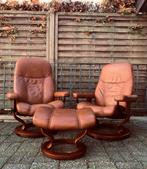 Set van 2 Stressless relaxfauteuils & 1 hocker, Huis en Inrichting, Ophalen of Verzenden, 75 tot 100 cm, Leer