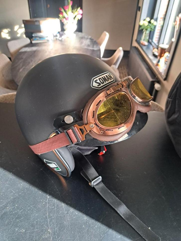 Retro Motorhelm met Bril, Motoren, Kleding | Motorhelmen, Dames, Heren, Jethelm, M, Overige merken, Tweedehands, Ophalen of Verzenden