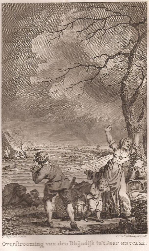 Overstrooming van den Rhijndijk in 't Jaar 1770 Gelderland, Antiek en Kunst, Kunst | Etsen en Gravures, Ophalen of Verzenden
