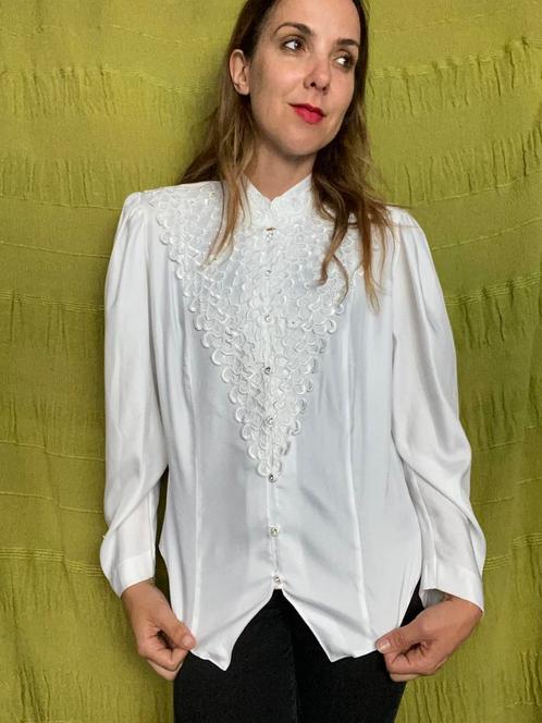 Vintage witte blouse / shirt - brocante style - 40/L, Kleding | Dames, Blouses en Tunieken, Gedragen, Maat 38/40 (M), Wit, Ophalen of Verzenden