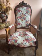Vintage gebloemde stoel hout en stof in mooie staat, Ophalen, Hout, Overige kleuren, Zo goed als nieuw