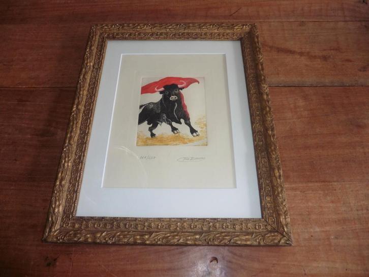 Zeefdruk schilderij 169/250 Stier stierengevecht FCO Barros, Antiek en Kunst, Kunst | Schilderijen | Klassiek, Ophalen of Verzenden