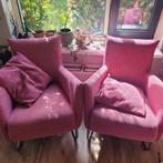 2 design fauteuills, stoelen donkerroze, Huis en Inrichting, Fauteuils, Ophalen, Zo goed als nieuw