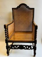 Antiek houten fauteuil met webbing zitting, Gebruikt, Minder dan 75 cm, Onbekend, Hout