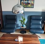 Blauw Lederen draaifauteuils, Huis en Inrichting, Fauteuils, Ophalen, Zo goed als nieuw, 75 tot 100 cm
