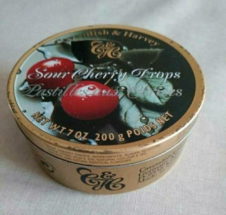 Cherry drops,Cavendish&Harvey,Pastilles,C&H,200 gram,Duits, Verzamelen, Blikken, Zo goed als nieuw, Ophalen of Verzenden