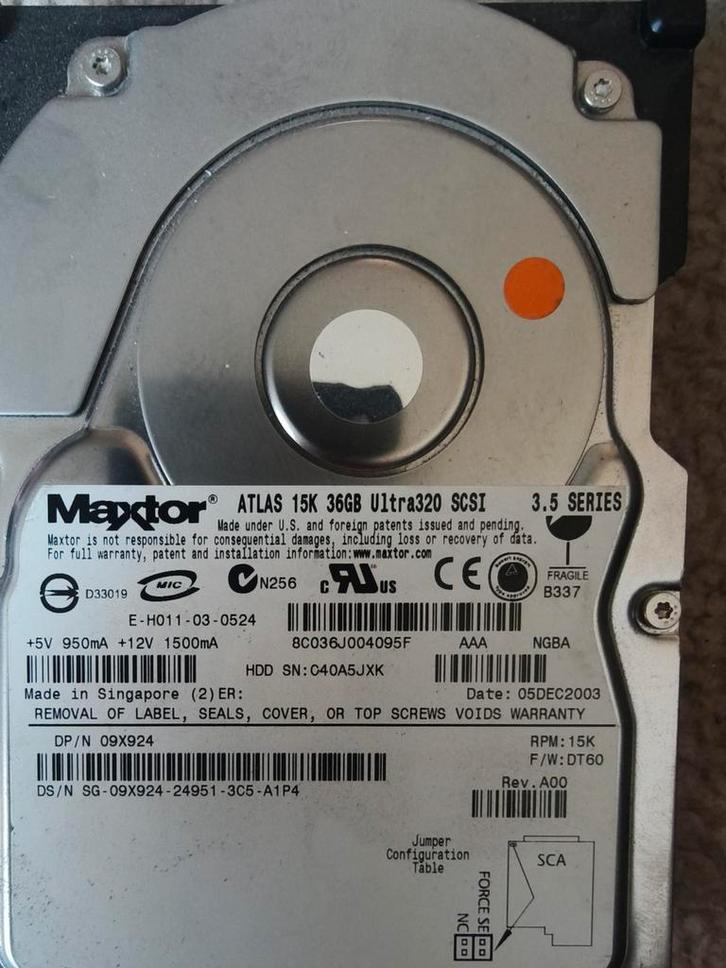 Maxtor Atlas 15K 36GB Ultra320 SCSI HDD, Computers en Software, Harde schijven, Gebruikt, Server, Intern, HDD, SCSI, Ophalen of Verzenden