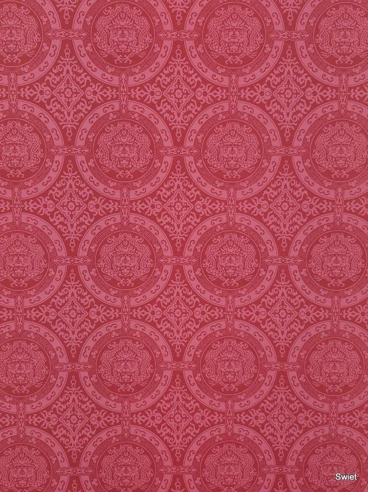 14093 Rood behang oosters motief en draken dessin swiet, Huis en Inrichting, Stoffering | Behang, Rood, minder dan 10 m², Verzenden