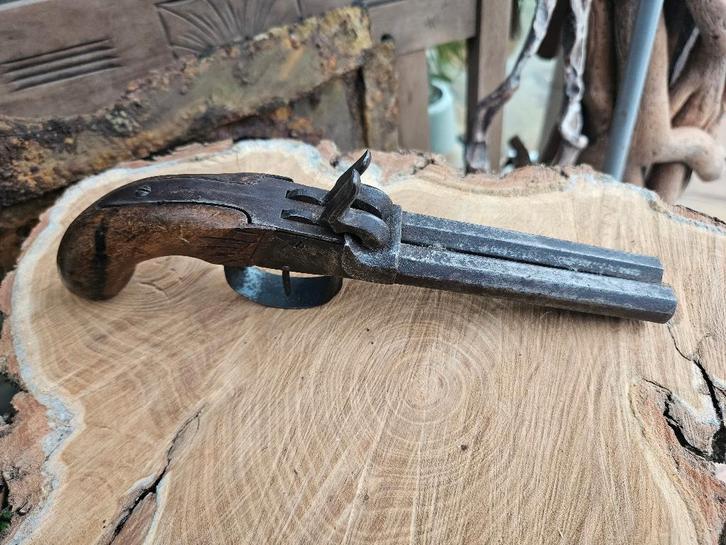 Antiek dubbelloops percussie pistool, Antiek en Kunst, Antiek | Overige Antiek, Ophalen of Verzenden