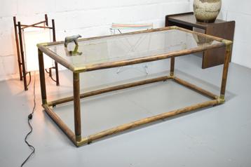 Vintage Rotan Bamboe Salontafel met Rookglas beschikbaar voor biedingen