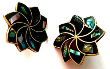 Prachtige Vintage Alpaca Mexico zilveren Abalone Oorbellen beschikbaar voor biedingen