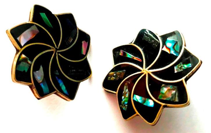 Prachtige Vintage Alpaca Mexico zilveren Abalone Oorbellen, Sieraden, Tassen en Uiterlijk, Oorbellen, Zo goed als nieuw, Knopjes of Stekers