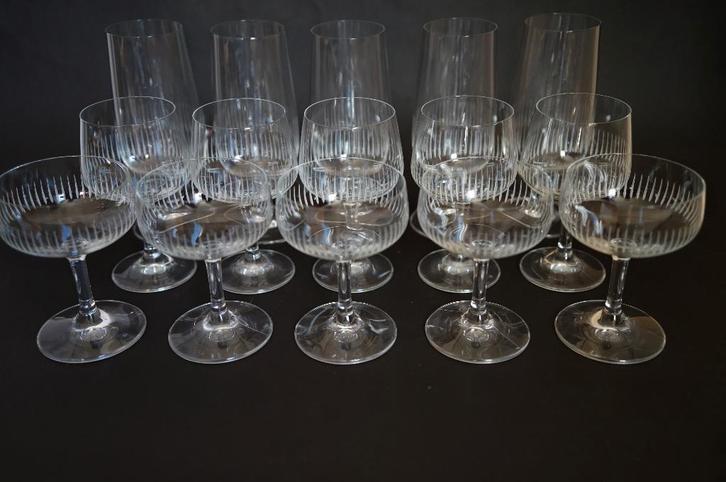 mid century servies wijn bier geslepen glas CND kristal 15x, Huis en Inrichting, Keuken | Servies, Zo goed als nieuw, Glas of Glazen