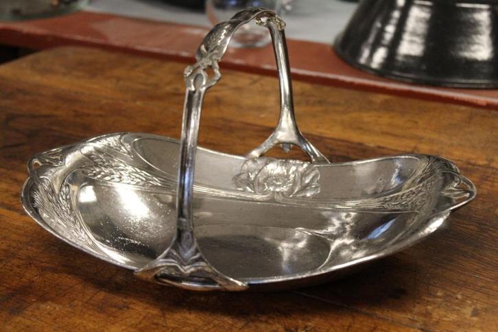 Brocante - Sierlijke verzilverde schaal, Art Nouveau!, Antiek en Kunst, Antiek | Woonaccessoires, Ophalen of Verzenden