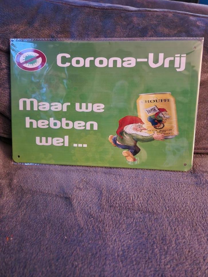 Corona vrij La Chouffe reclamebord, Verzamelen, Merken en Reclamevoorwerpen, Nieuw, Reclamebord, Ophalen of Verzenden