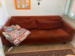 Bruine stoffen bank, Ophalen, Gebruikt, Driepersoons, 75 tot 100 cm