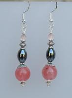 Prachtige oorbellen met Cherry kwarts en Hematiet, Hangers, Verzenden, Nieuw, Roze