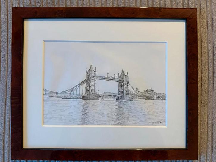 Towerbridge Londen - Originele Potloodtekening, Antiek en Kunst, Kunst | Etsen en Gravures, Ophalen