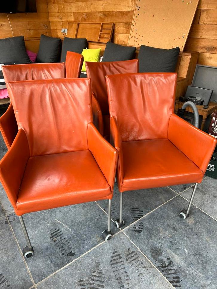 Leren design retro  eetkamerstoelen, bert plantagie, Huis en Inrichting, Stoelen, Zo goed als nieuw, Vijf, Zes of meer stoelen