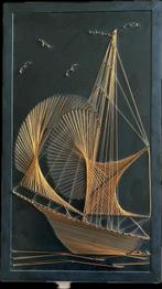Vintage String Art kunstwerk Zeilboot van Koperdraad, Ophalen of Verzenden