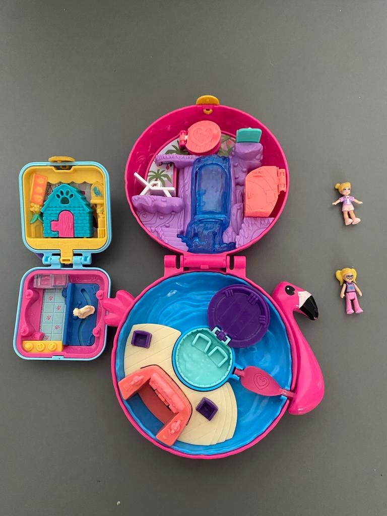 2 Leuke Polly Pocket Speelsets - Flamingo & Meer!, Ophalen of Verzenden, Gebruikt, Overige typen
