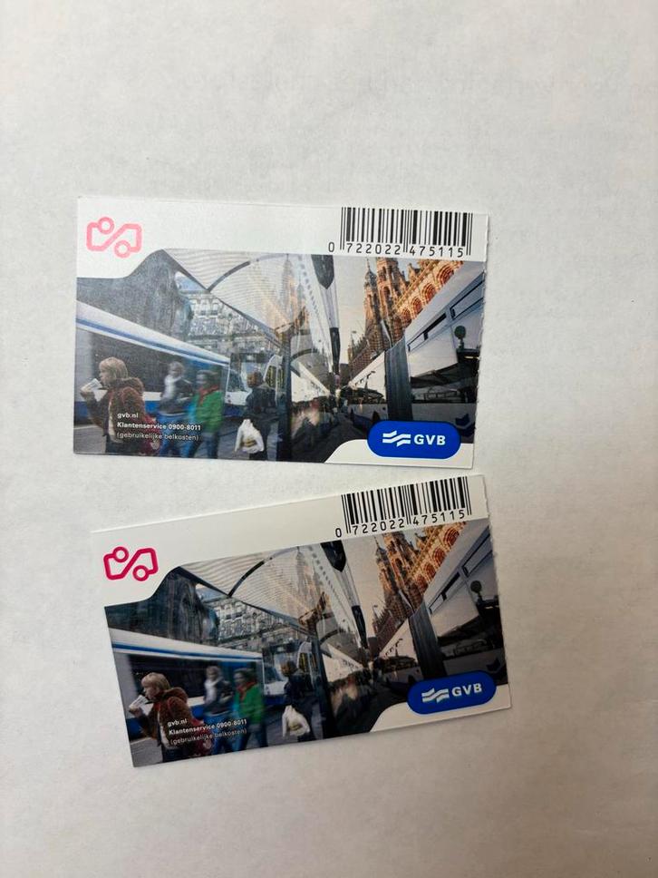 GVB Meerdagenkaart 2 stuks, Tickets en Kaartjes, Trein, Bus en Vliegtuig, Twee personen, Met bestemming of datum, Bus, Metro of Tram