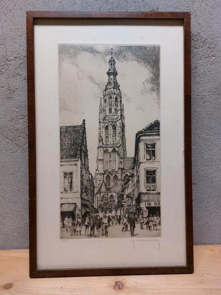 Roger Hebbelinck - Grote Kerk Breda - Ets, Antiek en Kunst, Kunst | Etsen en Gravures, Ophalen of Verzenden