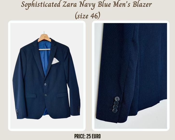 Sophisticated Zara Navy Blue Men's Blazer (size 46), Kleding | Heren, Kostuums en Colberts, Zo goed als nieuw, Maat 46 (S) of kleiner