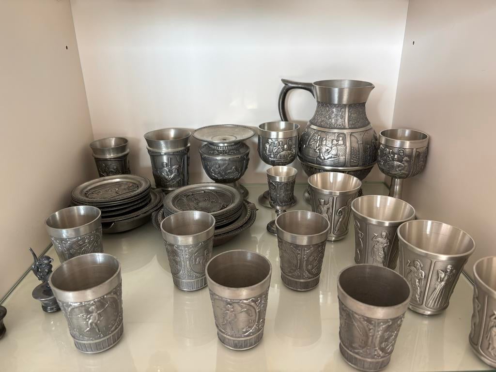 Tinnen Wijnbekers en Karaffen Set, Antiek en Kunst, Antiek | Tin, Ophalen