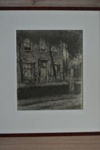 ets Eduard Karsen Huis met bomen gesigneerd, Antiek en Kunst, Kunst | Etsen en Gravures, Ophalen of Verzenden