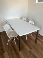 Witte hoogglans eettafel (180 cm) + 4 stoelen – n staat, Huis en Inrichting, Tafels | Eettafels, Ophalen, Gebruikt, 50 tot 100 cm