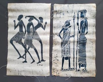 Afrikaanse kunst, inkt op textiel  beschikbaar voor biedingen