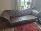 grote bruine leren bank, Huis en Inrichting, Ophalen, Gebruikt, 75 tot 100 cm, Driepersoons