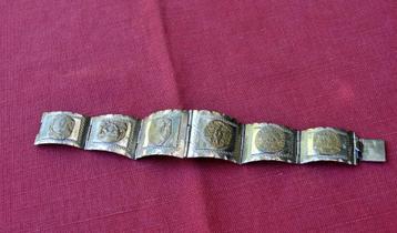Flexibele 6 paneels zilveren armband met munten Taxco Mexico beschikbaar voor biedingen