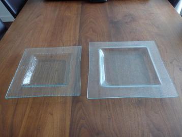 2x vierkant glazen schalen onderbord presenteerbord decorati