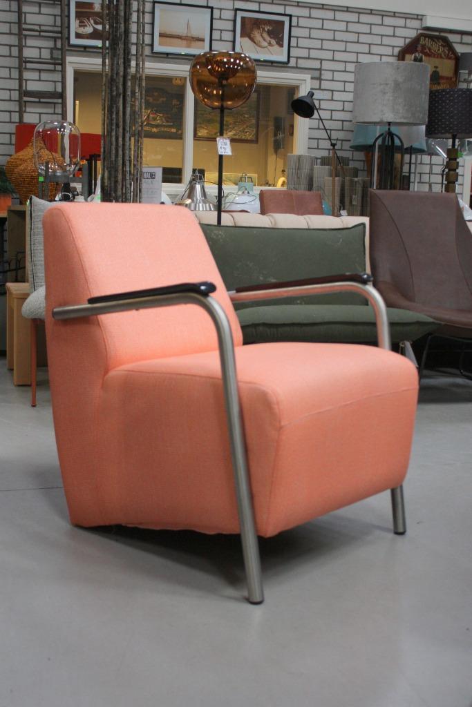 Hippe fauteuil Callas Jess design neonkleur stof vintage, Huis en Inrichting, Fauteuils, Zo goed als nieuw, Kunststof, Metaal
