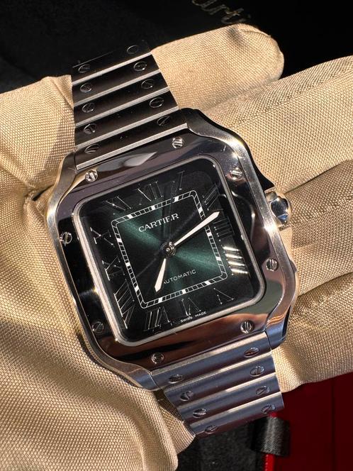 Cartier Santos Medium Green Dial WSSA0061, Sieraden, Tassen en Uiterlijk, Horloges | Heren, Nieuw, Polshorloge, Overige merken