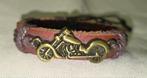 Leren armband met motorfiets bedel, Sieraden, Tassen en Uiterlijk, Armbanden, Bruin, Nieuw, Leer, Ophalen of Verzenden