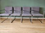 Leolux spring stoelen - stof grijs- 4 stuks, Gebruikt, Ophalen of Verzenden, Metaal, Vier