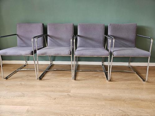 Leolux spring stoelen - stof grijs- 4 stuks, Huis en Inrichting, Stoelen, Gebruikt, Vier, Metaal, Stof, Grijs, Ophalen of Verzenden